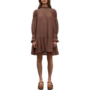 Moon River Anthropologie Feeling Grateful Smocked Brown Mini Shift Dress NWOT